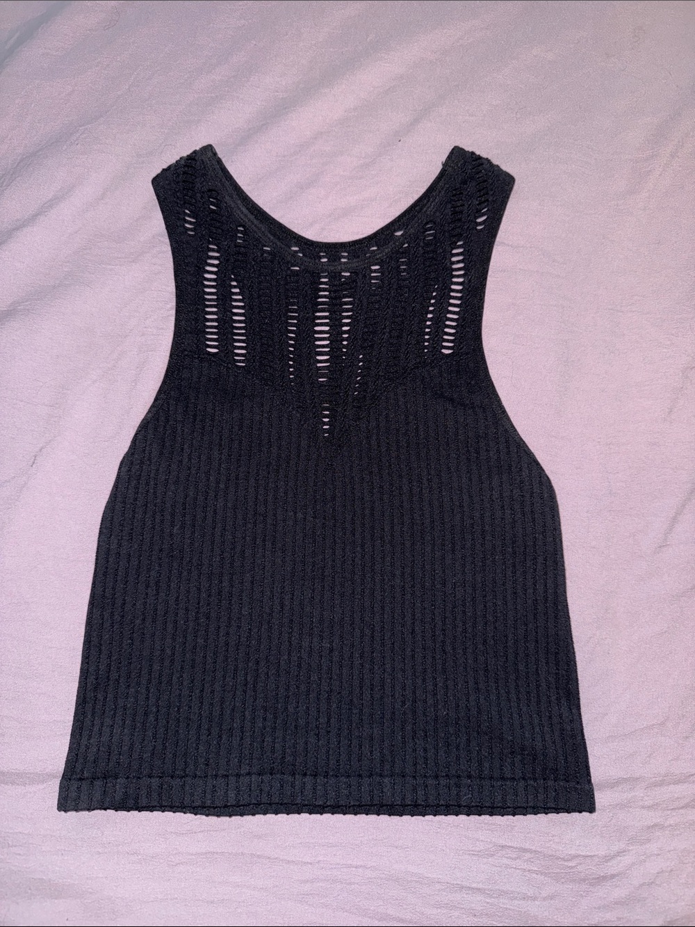 Poof! Black Knit Racerback Tank with Openwork Yoke
